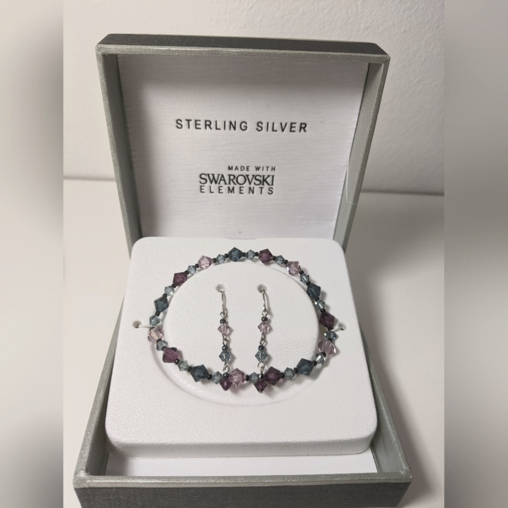NIB Sterling Silver Swarovski Elements Bracket and Earrings